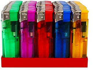 Mechero electrónico recargable con llama ajustable - Juego de 50 mecheros de colores