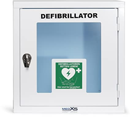 MedX5 Universal Defibrillator Metallwandkasten für Innenbereiche mit Defi-Standortschild, abschließbar