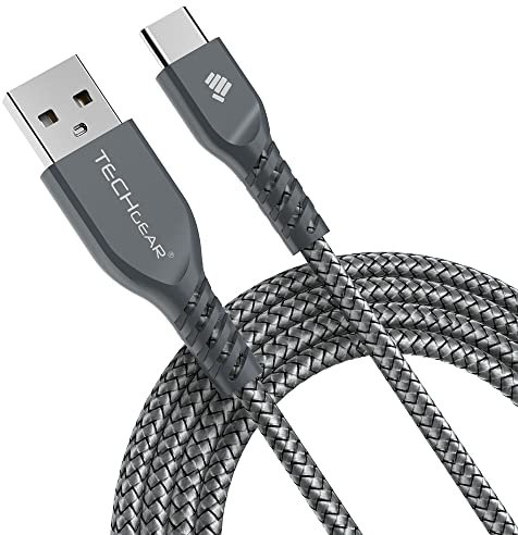 TECHGEAR Cavo USB C - Duro Cavo di Ricarica e Sincronizzazione Lungo 2 Metri - Compatibile con Samsung S21 S20 S20 Fe A12 A02s A52 A32 A71 Note 20 Ultra, Motorola, Oppo, Xiaomi, OnePlus [Argento]