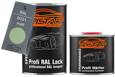 TRISTARcolor RAL 6021 Blassgrün matt Lack Dose + Härter 1,5 L | 2K-Set aus Lack + Härter, schnelltrocknend