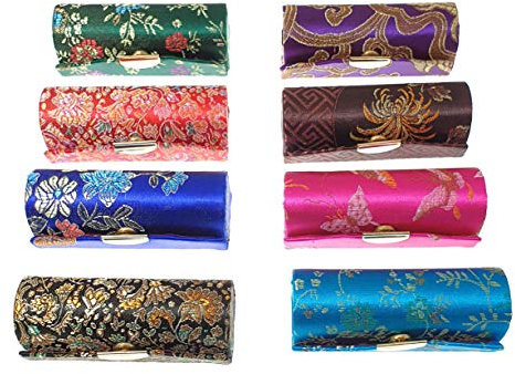 benerini 1 x Brocade Design Lipstick Case Holder Press-Stud Fastener with Mirror - You Will Receive One At Random