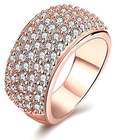 Uloveido Women Silver Color Round Cubic Zirconia Wide Eternity Band Wedding Engagement Rings for Girls CZ Pave Setting Comfort Anniversary Ring for Women Ladies CR002