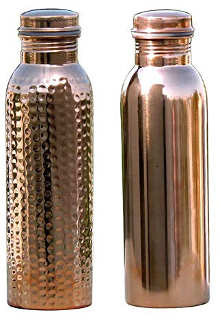 Pure Copper Water Bottles 900 Ml Set of 2 | Joint-Free Copper Water Bottle Set | Leak-Proof Ayurvedic Copper Water Bottles for Health Benefits by Monika Enterprises