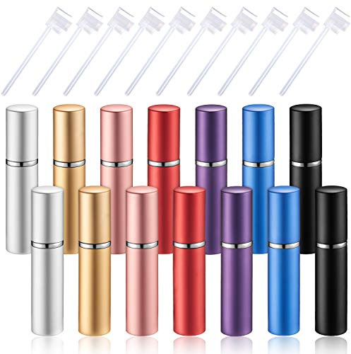 Boao 14 Pcs 5 ml Perfume Travel Refillable Atomizer Multicolor Mini Fragrance Sample Cologne Dispenser Glass Lined Portable with Refill Pump Perfume Spray Bottle for Women Men Outgoing Traveling