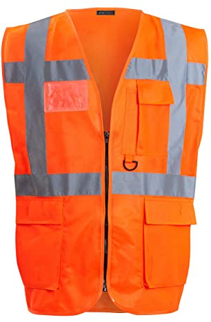 shelikes Hi Vis Viz Vest High Visibility Waistcoat with Phone & ID Pockets 2 tone Yellow Orange
