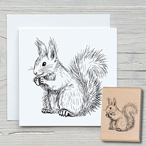 NEWSTAMPS Stempel Eichhörnchen links Motivstempel groß aus Holz & Gummi zum Karten basteln, Holzstempel, Tiere, Tierstempel, Scrapbook, Textilstempel, Deko, Kinder
