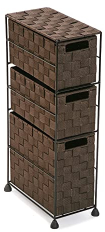 Versa Mannheim Mueble para el Baño Auxiliar, Cajonera con 3 cajones para organizar, Almacenaje Moderno y Divertido, Medidas (Al x L x An) 57 x 28 x 15,5 cm, Metal y Nylon, Color Marrón