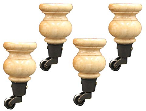 4 Stück Holz Möbelfüße Tischbeine Massivholz Ersatz Möbelbeine Möbelfüsse Bettbeine Schrankbeine Sofa Beine Ersatzkabinettfüße,Design mit Rollen(Wood color20cm)
