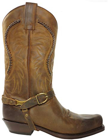 Sendra Boots 3434 Sam Marron Motard Biker Bottes Western Santiag Bout Carré Talon Légèrement Incliné Tressé Boucles Tirer Fait Main Cuir Véritable Taille 42