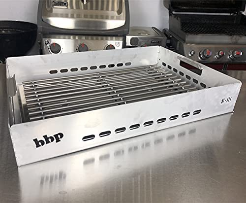 Cassetto BBP® per Barbecue da Incasso. Converte i BBQ Weber Spirit 3 Bruciatori da Gas a Carbone. Aprire la Griglia. Accessorio per Barbecue. Forte Acciaio Inossidabile. 10 cm x 56,5 cm x 30 cm
