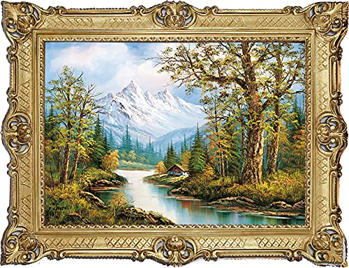 LN Wunderschönes Gemälde 90x70 cm Künstler; P. Lande *Kleiner Fluss * Bild Bilder Barock Rahmen Antik Repro Renaissance 58B