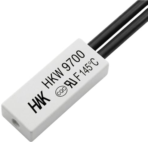 Lumonic HKW9700 Temperaturschalter flach | 145°C ± 5°C | Öffner NC | max. AC 250V/5A | max. DC 24V/8A | Kabel 70mm | 21x8x4mm | Thermoschalter, Bimetall, KSD9700 | Motoren, Netzteile, Heizlüfter