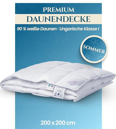 Aura® Luxury Summer Down Duvet, Bettdecke 200x200 Sommer – Premium 90% Weiße Ungarische Gänsedaunen Klasse I, Leichte Daunendecke, Sommerbettdecke, Oeko-Tex, Allergikergeeignet, Handgefertigt