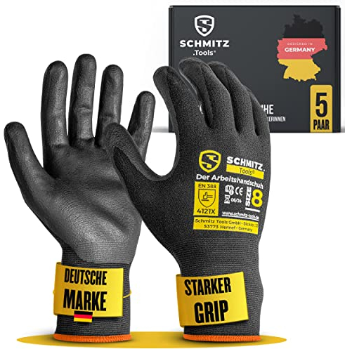 SCHMITZ.Tools Montagehandschuhe [Profi] - Mechaniker Handschuhe Arbeitshandschuhe Herren Gr 9-5er Pack - Gartenhandschuhe Herren - Arbeitshandschuhe Damen - Schutzhandschuhe - Work Gloves