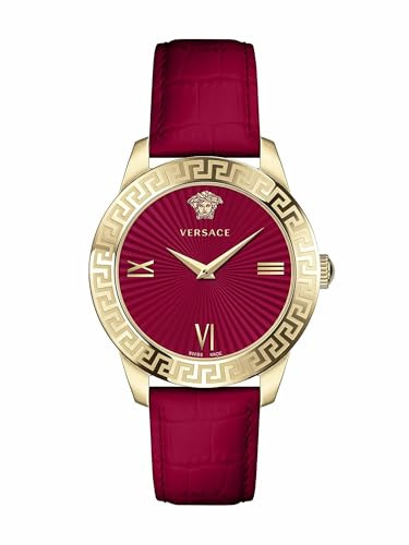 Versace - Damenuhr Quarz Mode Rotes Lederband Edelstahlgehäuse Rotes Analoges Zifferblatt - VEVC00921