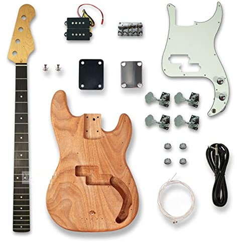 FLFL DIY Bausatz Gitarre 1 Satz DIY-Bassgitarre Mahagoni-Korpus Unvollendetes Bassgitarren-Kit Alle Hardware Unvollendeter Gitarrenbausat