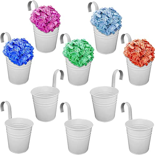 WKLSSRH 10 Stücke Hängender Blumentopf mit Haken, Blumenvase Hängetopf Metall Eimer Wand Pflanztopf für Outdoor Balkon Garten Landhaus Deko Übertopf Blumeneimer zum Aufhängen, Weiß