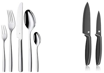 WMF Palma Edelstahl Besteck Set,30 teilig,spülmaschinenfest & Touch Messerset 2-teilig, Küchenmesser mit Schutzhülle, Spezialklingenstahl antihaftbeschichtet, scharf, Kochmesser, Gemüsemesser, schwarz