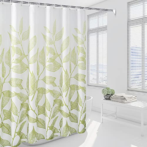 Tennove Duschvorhang 240 x 200cm Dicke Polyester Stoff Grüne Pflanzen Badezimmer Duschvorhang Lange Waschbare wasserdichte Badewanne Bad Vorhang Sets mit Haken, Gewichteter Saum