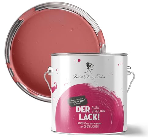 MissPompadour Möbellack Rot mit Himbeere 2,5 L, wasserbasiert | Seidenmatt, Made in Germany, einfache Verarbeitung ohne schleifen, hochdeckend, tropfarm, gleichmäßiges Ergebnis