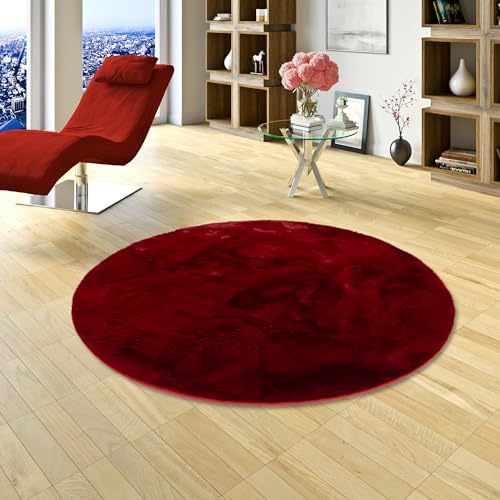 Pergamon Luxus Super Soft Kunstfell Fellteppich Plush Rot Rund in 3 Größen