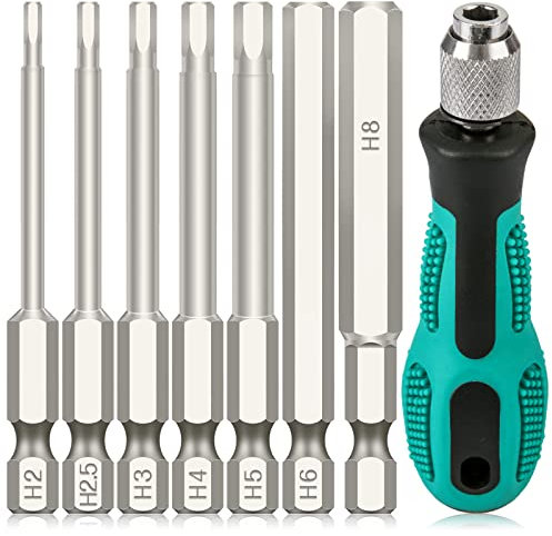 K Kwokker Hex Allen Wrench Set, 75mm Magnetic Bits, S2 Steel, 1/4 Hex-Shank, Mini Handle Driver for Drill