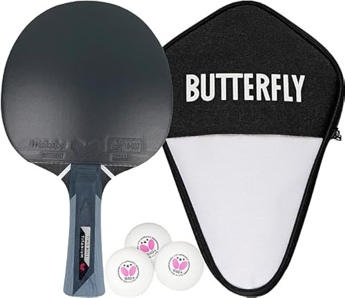 Butterfly® Timo Boll Titanium Tischtennisschläger | mit Carbon Lage | ITTF zertifizierter Wakaba Belag | 2,0 mm Schwamm | konkaver Griff | TT Bat Wettkampfschläger für trainierte Profi Vereinsspieler