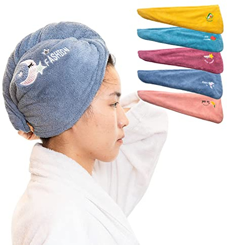 Freietaube Schnell trocknendes Handtuch, Haarturban schnelltrocknend, mikrofaser Handtuch Haare.haarhandtuch mit knopf, saugstark, Stabiler Halt (5 FARBEN)