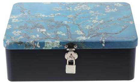 CIYODO Retro Style Tinplate Storage Box with Padlock and Keys 9.65X7.09X3.35In Vintage Floral Pattern Case for Secure Home Organization and Private Item Storage