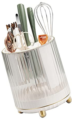 Support de Bloc de Couteaux Rotatif, Bloc de Couteaux Rotatif et Porte-ustensiles pour Garder organisé Multifonction Amovible avec Fente pour Ciseaux pour Comptoir pour Baguettes (Blanc)