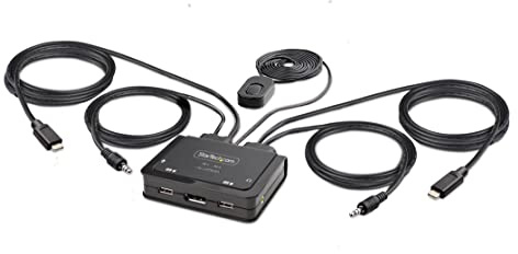 StarTech Switch KVM à Câble 2 Ports USB-C, DP 4K 60Hz, Bus, 1,2m | Commutateur écran clavier souris, Câbles hôtes intégrés, Compatible USB4 TB3/4