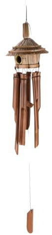 NaDeco Klangspiel aus Bambus mit einem Vogelhaus, Größe ca. 45 cm | Windspiel | Bambus Deko | Klangröhren | Klang-Spiel zur Entspannung | Türglocke | Feng Shui | Bali Deko
