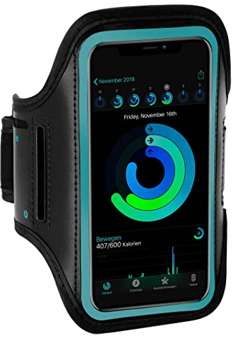 ONEFLOW Workout Case für iPhone 15 Pro Sportarmband zum Joggen mit Touch Fenster, Handy Armband für Sport und Outdoor, Handyhalterung für den Arm, Lauftasche Jogging, Blau
