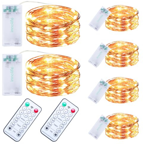 innolife Lot de 6 guirlandes lumineuses LED à piles avec télécommande et minuteur, 3 m, 30 LED en fil de cuivre pour chambre à coucher, Noël, fête de mariage, décoration intérieure et extérieure