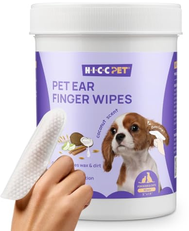 HICC PET Ear Cleaner Finger Wipes for Dogs & Cats, Vet-Recommended Dog Ear Infection Treatment to Relief Itching & Inflammation, Remove Wax, Dirt & Stop Smelly, Non-Irritating, 50ct(Coconut Scent)