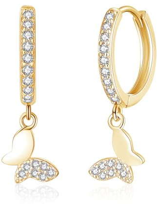 Kamise Creolen Silber Ohrringe Hängend, 925 Sterling Silber Creolen Ohrringe für Damen, Hypoallergen Hängeohrringe mit Stern Herz Schmetterling Anhänger, Kreolen Ohrringe Ohrhänger mit Zirkonia