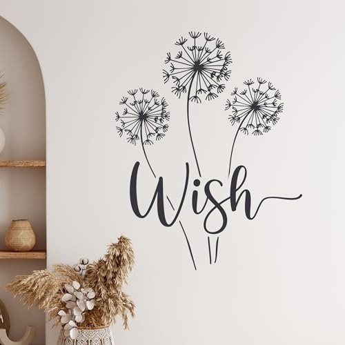 GRAZDesign Pusteblume Wandtattoo Wish Blumen Wandaufkleber für Kinderzimmer Mädchen Schlafzimmer Wohnzimmer Löwenzahn Pflanzen - 64x50cm / weiss