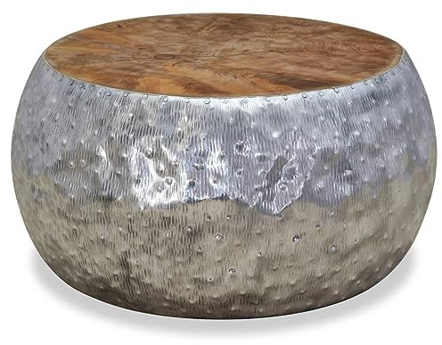 ARKEM Beistelltisch Aluminium Teak 60 x 60 x 30 cm Wohnzimmertisch Beistelltische Side Table Dekotisch Tische Wohnzimmer