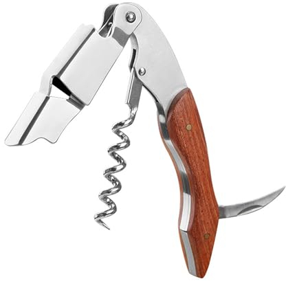 FUZVOL Waiters Corkscrew Stainless Steel Wine Opener Professional Bottle Opener Beer Opener Foil Cutter with Wood Handle for Bartenders, Sommeliers and Waiters