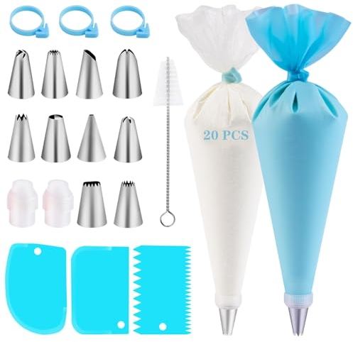 Set Pasticceria Professionale,40 PCS sac a Poche Riutilizzabile in Silicone Saccapoche per Dolci Beccucci in Acciaio Inox per Fai da Te E Decorazione di Torte