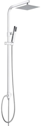 IMEX - Columna Ducha Monomando sin Grifo | Kit de Ducha con Alcachofa y Rociador Antical | Conjunto en Latón y Acero Inox S.304 con Barra Extensible | Serie Minsk | Color Cromado