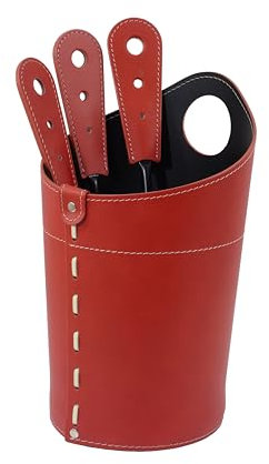 LIMAC AMBLY - Juego de utensilios para chimenea de 3 piezas con bolsa de cuero, accesorios para chimenea, color rojo