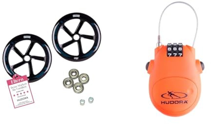 HUDORA Ersatzrollenset schmal - 2 PU gegossene Ersatzrollen BigWheel 205 Scooter & Kabel-Schloss Fahrrad Scooter, Zahlenschloss, 14492