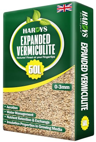 Hardys Vermiculite for Plants 50L - Fine Grade 0-3mm - Natural Water Management & Aeration Enhancer for Compost for Outdoor Plants, House Plant Soil, Succulent Potting Mix