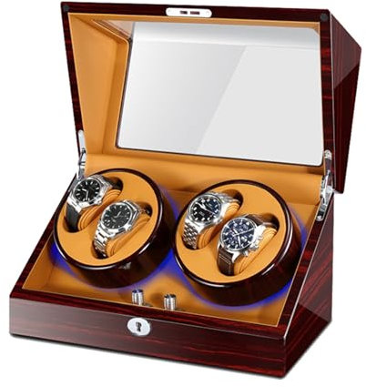 PAHION Uhrenbeweger Für 4 Uhren Watch Winder Für Automatikuhren Drehen Uhrenbeweger Mit Japanischem Mabuchi-Motor Weiche Und Flexible Uhrenkissen Batteriebetrieb Oder Netzteil(B)