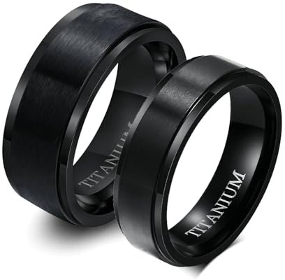 Daesar Ringe Hochzeit Set 2 Ringe, Verlobungsringe Paar Schwarz 6MM 8MM Matt Partnerringe Freundschaftsringe Titan für 2 Damen Gr.55 (17.5)& Herren Gr.62 (19.7)