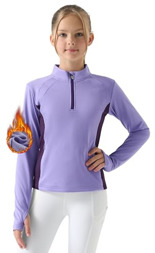 Willit Girls Fleece Long Sleeve Shirts Winter Horse Riding Jacket Half Zip Kids Sweatshirts Thermal Coat Purple Small