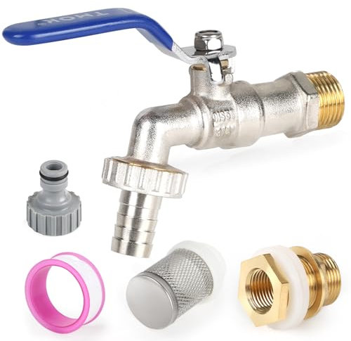 SWAWIS Regentonnendurchführung mit Auslaufhahn 3/4 Zoll Tankdurchführung mit Schlauchanschluss IBC Auslaufhahn Kugelhahn Wasserhahn Garten Wasserhahn für Regentonne Wassertank Zisternen