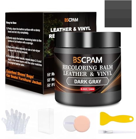 Riparazione Pelle Kit,Grigio Scuro Tintura Pelle,Ripara Pelle Divano per Graffi/Macchie,Rinnova Volante in Pelle,Sedili Auto,Divano,Sofa,Giacca,Scarpe,Sella Riparare Sbiaditure,Crepe,Graffi Sul Cuo