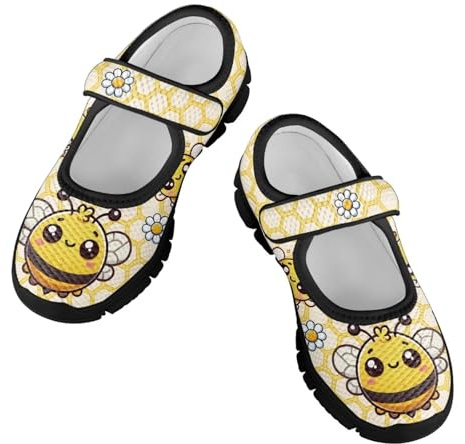 Forchrinse Girls Dress Shoes Cartoon Bee Print Mary Jane Shoes for Kids Ballet Flats Princess Party Costume Shoes Sole Sole Barefoot Shoes Back to School Size 11-2.5